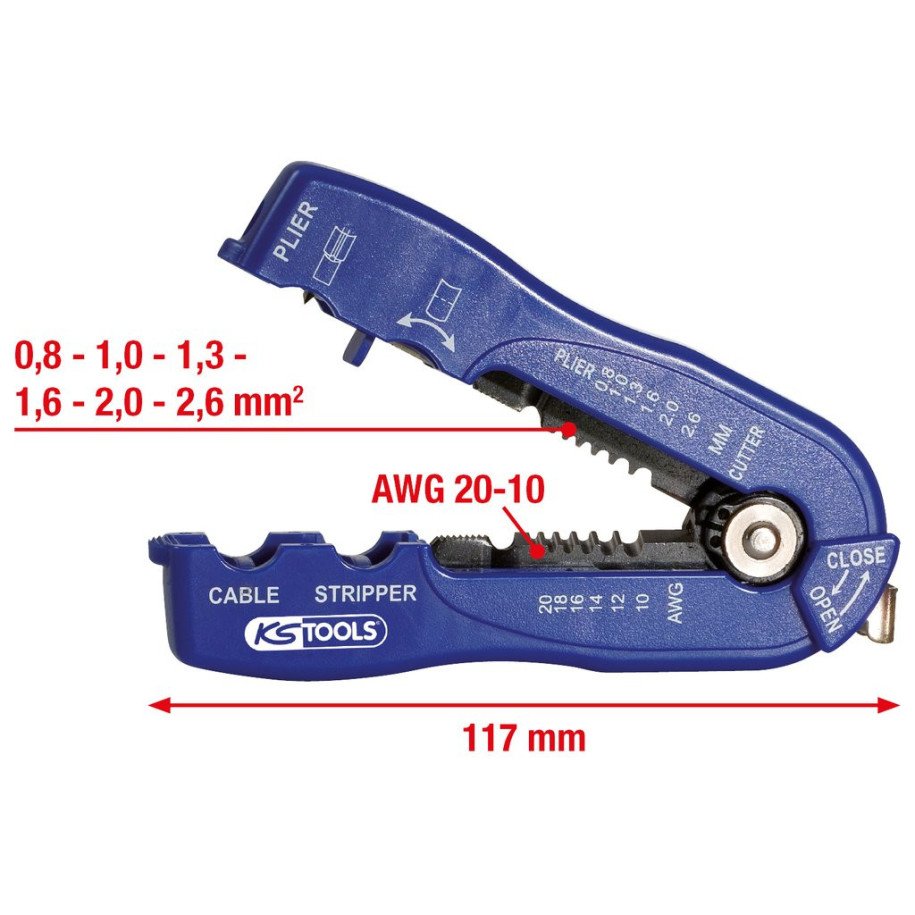 KS TOOLS izolācijas noņemšanas instruments, 0,8-2,6mm
