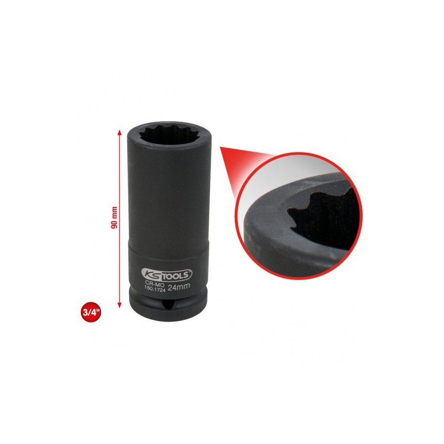 KS TOOLS 3/4" triecienmuciņa, gara, 24mm, 12 kantis