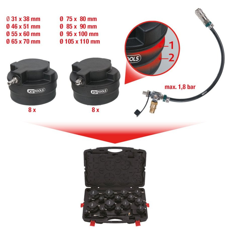 KS TOOLS Turbosistēmas spiediena testēšanas komplekts, 17 -daļīgs