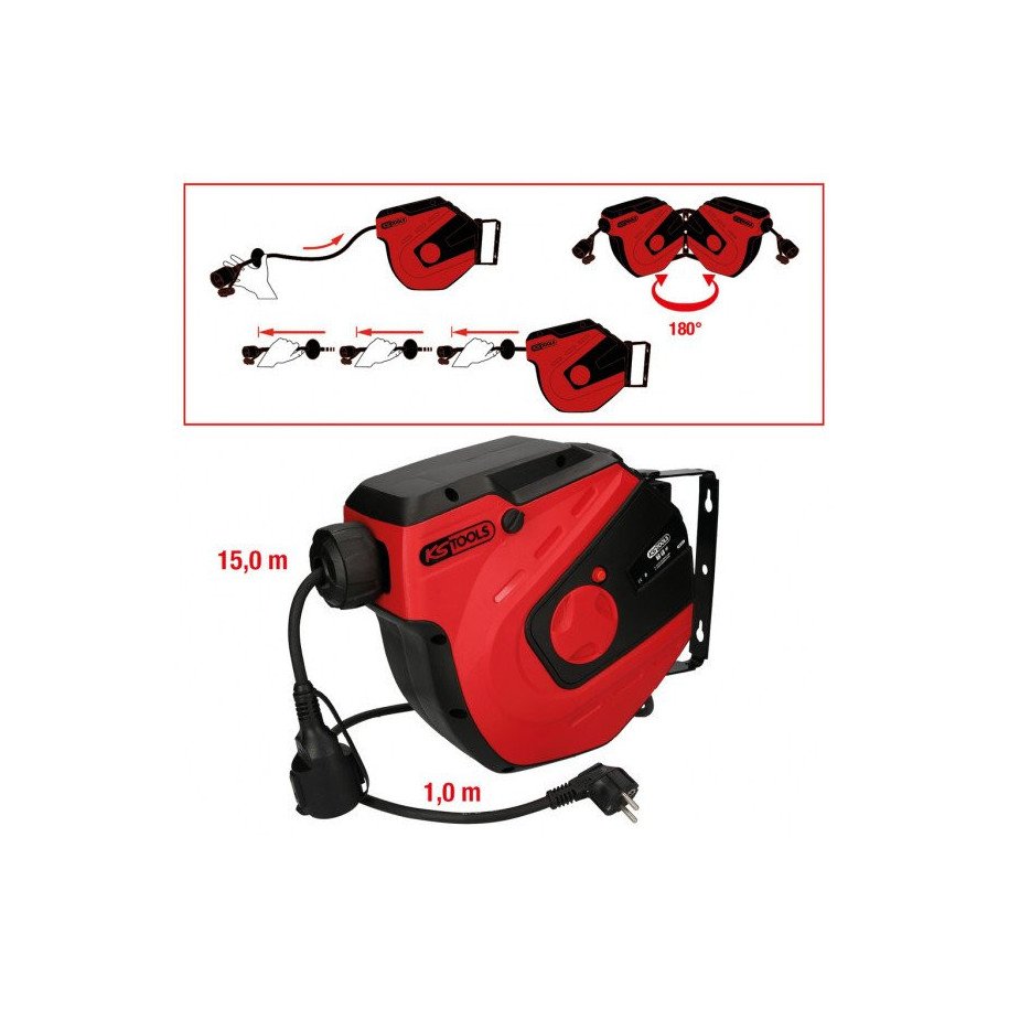 KS TOOLS Strāvas kabeļa spole, 15m, 1,5mm²