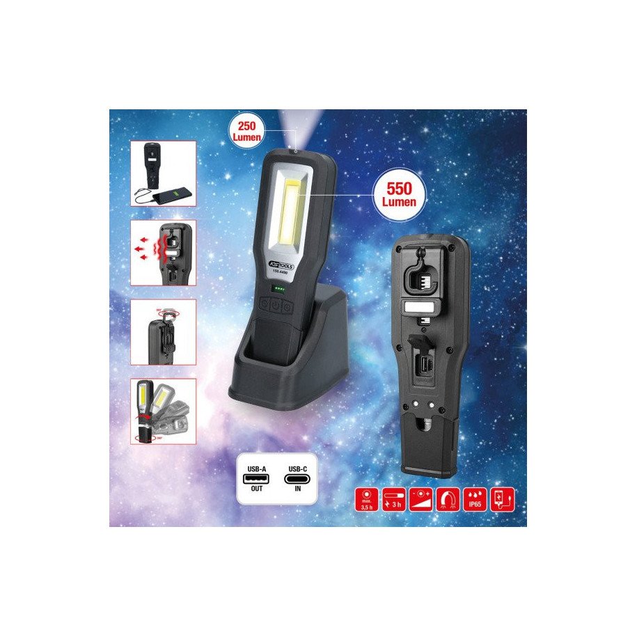 KS TOOLS Pārnēsājama darbnīcas rokas lampa, nolokāma, 550 lumen