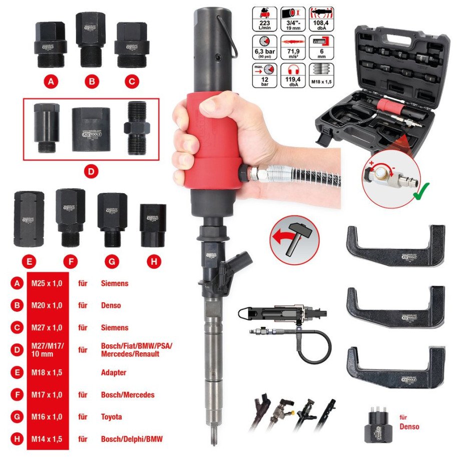 KS TOOLS Pneimatisks sprauslu izvilcēju komplekts, 13 instrumenti