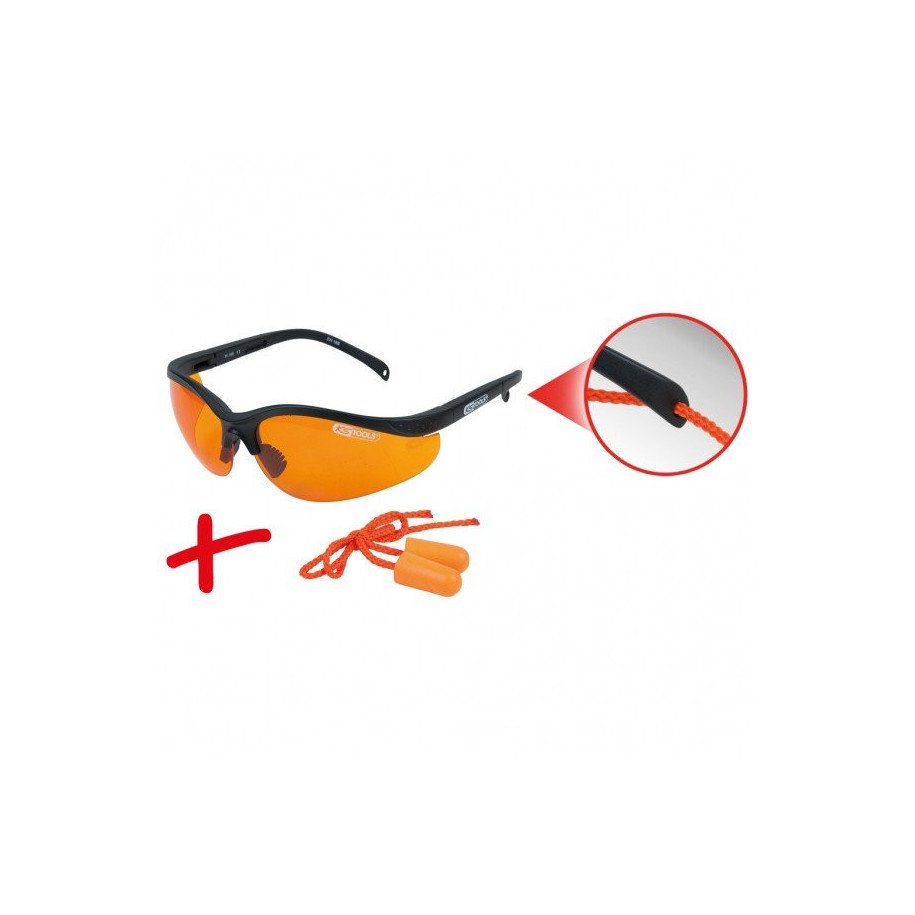 KS TOOLS Aizsargbrilles - oranžas ar ausu aizbāžņiem