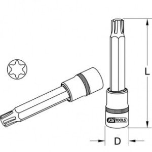 KS TOOLS 1/2" M10, muciņa ar uzgali Polydrive skrūvēm, īpaši gara