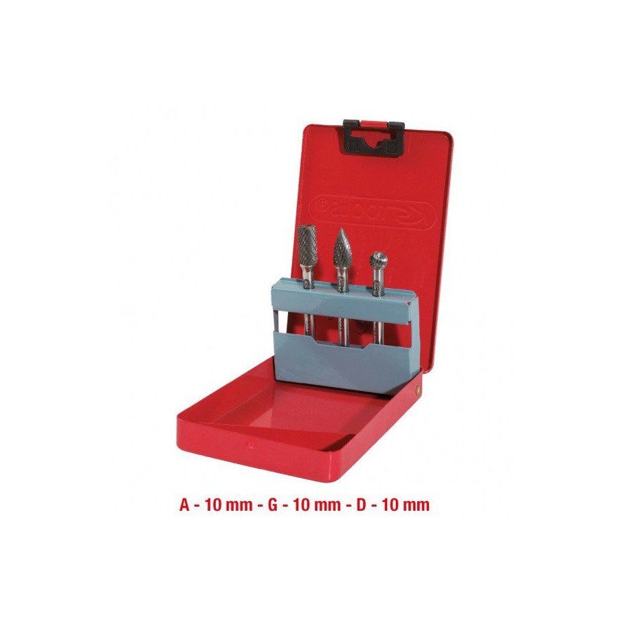 KS TOOLS Cietmetāla frēzes uzgaļu komplekts, tērauda kastītē, 3-daļīgs