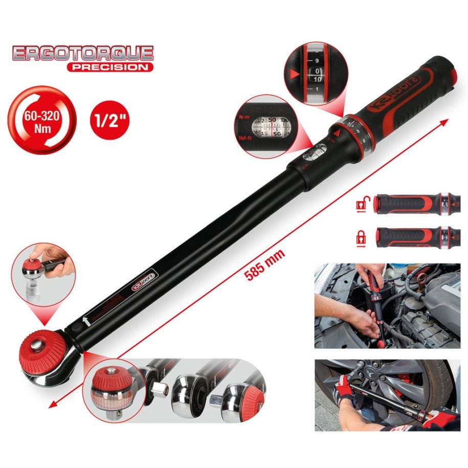 KS TOOLS 1/2", 60-320 Nm, ERGOTORQUE®precision dinamometriskā atslēga ar grozāmu pogu