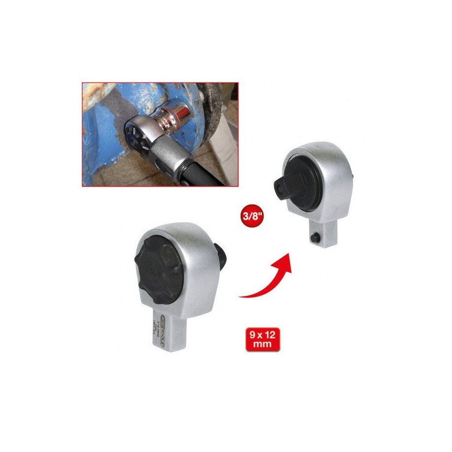 KS TOOLS 3/8", 9x12mm stiprināma pārslēdzamā sprūdatslēga