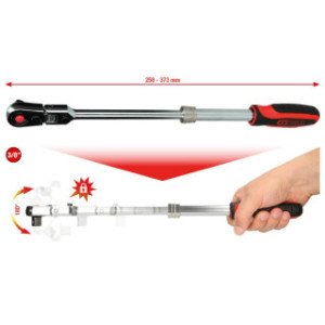 KS TOOLS 3/8" SlimPOWER 258-373mm teleskopiska pārslēdzamā sprūdatslēga, 72 zobi