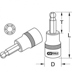 KS TOOLS 1/4" 4mm HEX, muciņa ar uzgali ar lodveida galvu, iekšējais seškantis