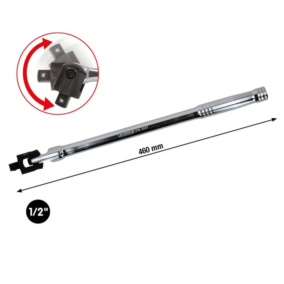 KS TOOLS 1/2" CHROMEplus atslēga/svira ar šarnīru, 460mm