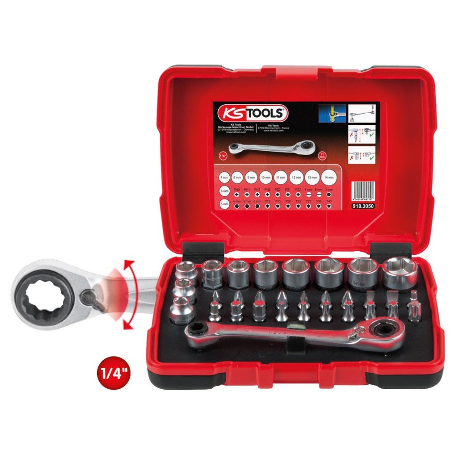 KS TOOLS 1/4" + 11mm atslēgu un uzgaļu komplekts, 31-daļīgs