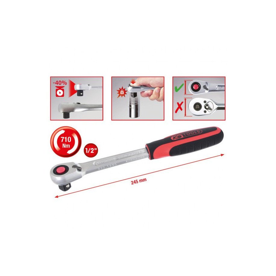 KS TOOLS 1/2" SlimPOWER sprūdatslēga, 72 zobi