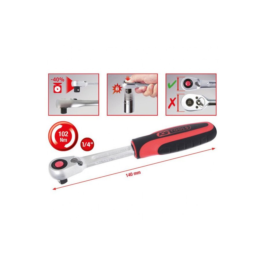 KS TOOLS 1/4" SlimPOWER sprūdatslēga, 72 zobi