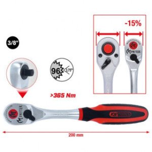 KS TOOLS 3/8" Monster pārslēdzama sprūdatslēga, 96 zobi