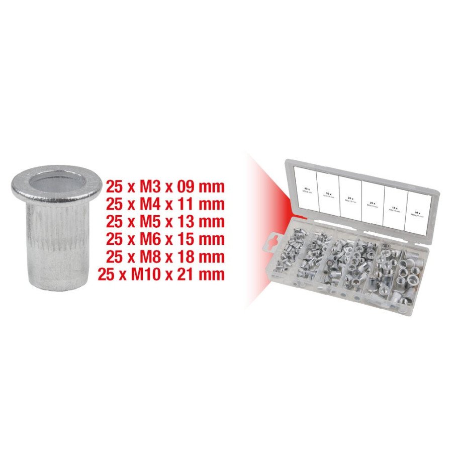 KS TOOLS Vītņkniežu komplekts, alumīnija, M3x9mm-M10x21mm, 150-daļīgs