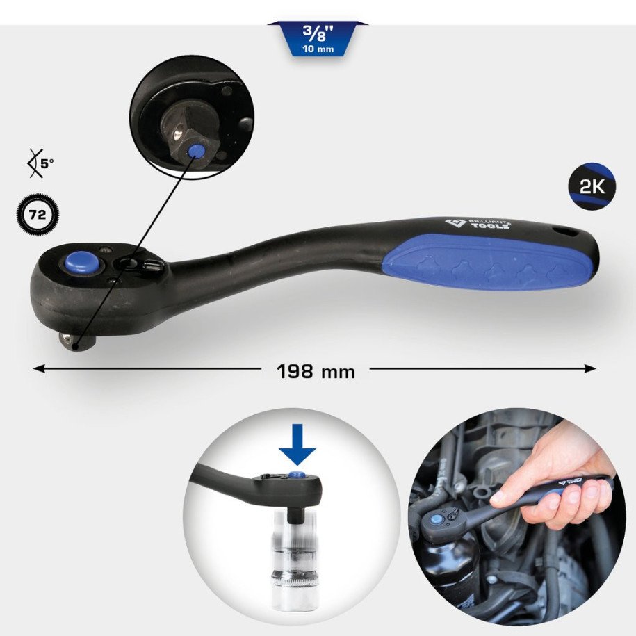 Brilliant Tools 3/8" pārslēdzama sprūdatslēga