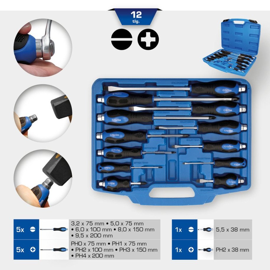 Brilliant Tools Sitamo skrūvgriežu komplekts, 12 daļas, Plakanais, PH Phillips