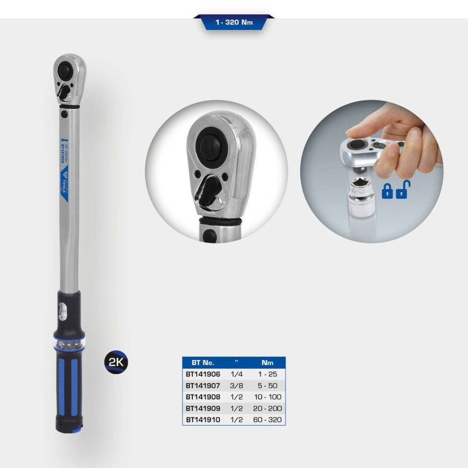 Brilliant Tools  1/4" Dinamometriskā atslēga 1 - 25 Nm ar pārslēdzamu sprūdmehānisma galvu
