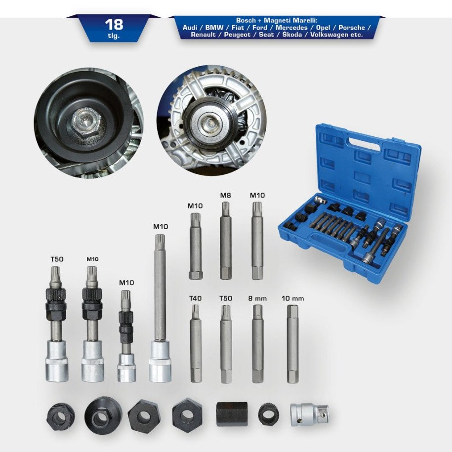 Brilliant Tools Ģeneratoru skriemeļu atslēgu komplekts, 18 daļīgs