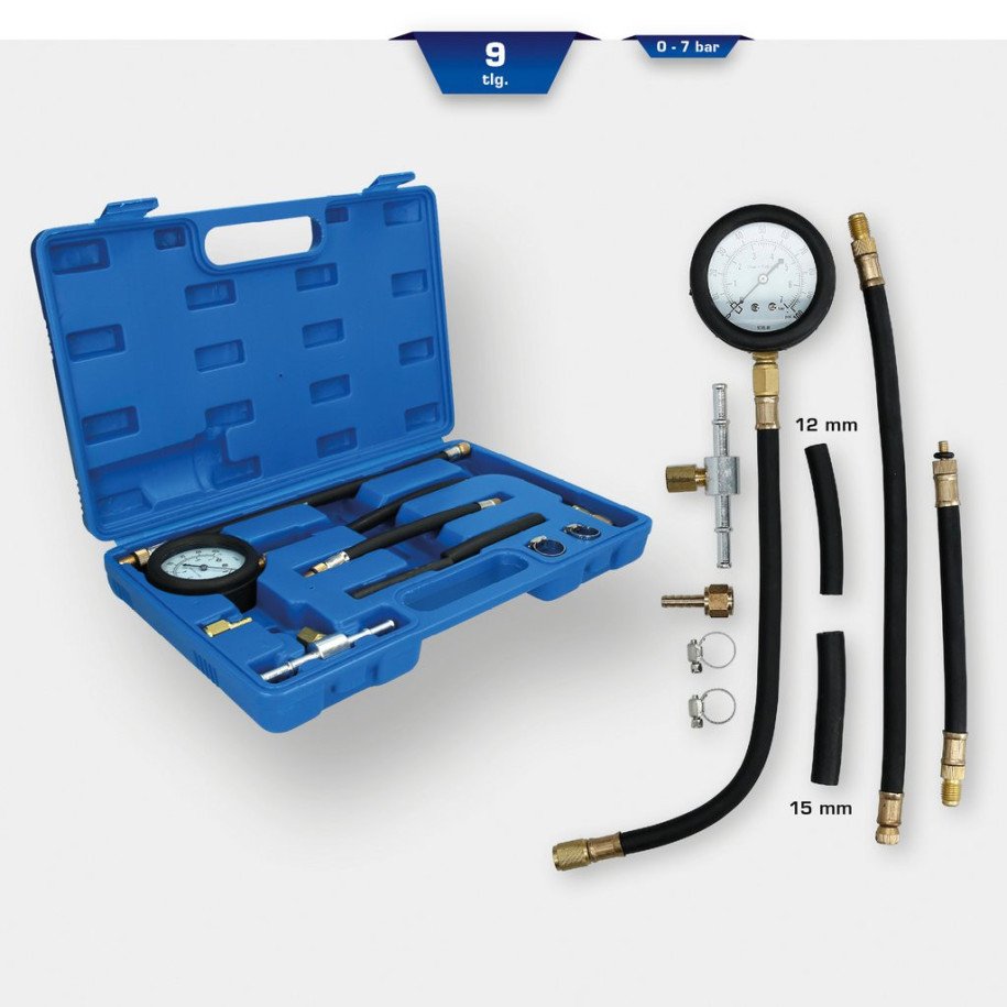Brilliant Tools Degvielas iesmidzināšanas sūkņa spiediena testa komplekts 0-7 bar, 9 daļīgs