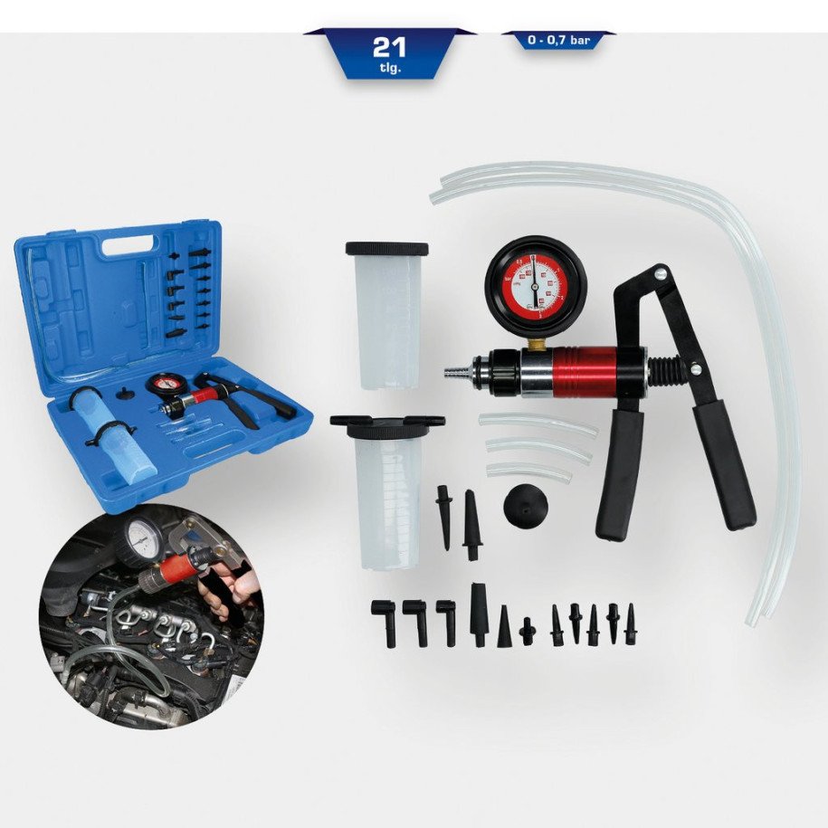 Brilliant Tools Vakuuma spiediena sūkņa testa komplekts -0.7-3 bar, 21 daļīgs