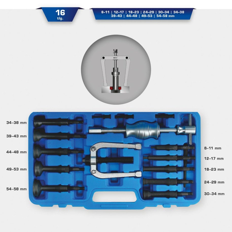 Brilliant Tools Iekšējo gultņu izvilcēju komplekts, 16 daļīgs