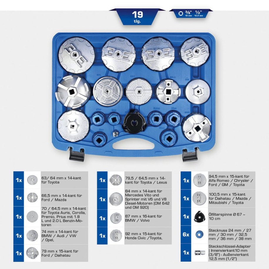 Brilliant Tools Eļļas filtru atslēgu komplekts, 19-daļīgs