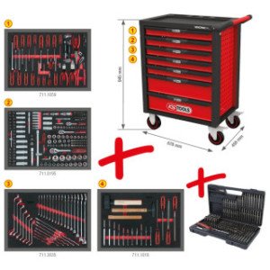KS TOOLS RACINGline MELNS/SARKANS pārvietojams darbnīcas plaukts ar 7 atvilktnēm un 515 Premium klases instrumentiem