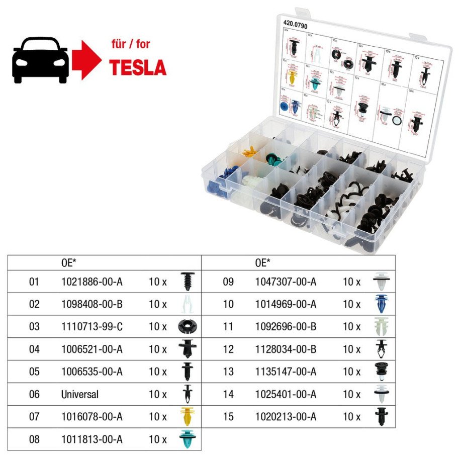 KS TOOLS Stiprinājuma skavu komplekts Tesla modeļiem, 150-daļīgs