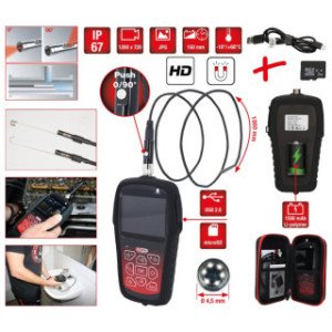 KS TOOLS HD videoskopa komplekts ar Ø 4,5 mm un 90° HD priekšējās kameras zonde, pārslēdzama, 7-daļīga