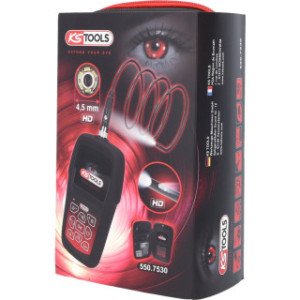 KS TOOLS HD videoskopa komplekts ar Ø 4,5 mm un 90° HD priekšējās kameras zonde, pārslēdzama, 7-daļīga