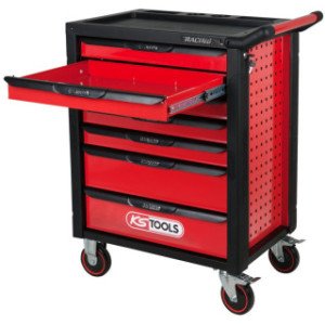KS TOOLS RACINGline MELNS/SARKANS pārvietojams darbnīcas plaukts ar 7 atvilktnēm un 215 Premium klases instrumentiem