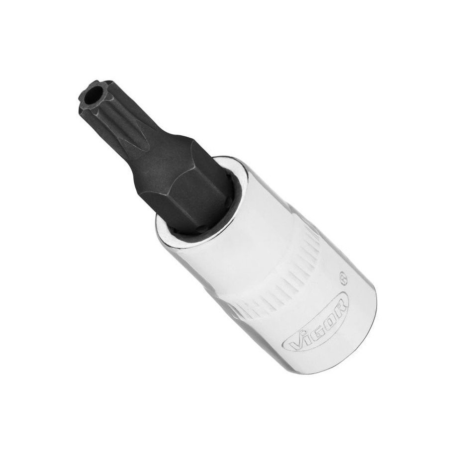 VIGOR 1/4" T25H, muciņa ar uzgali un urbumu, TORX, garums 37 mm