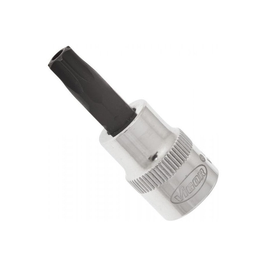 VIGOR 3/8" T45H, muciņa ar uzgali un urbumu, TORX TH, garums 48 mm