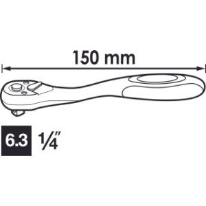 VIGOR 1/4" pārslēdzama sprūdatslēga, 72 zobi, garums 150mm