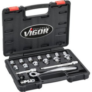 VIGOR 3/8" 8-22mm īpaši plakanu muciņu komplekts, 18gab.