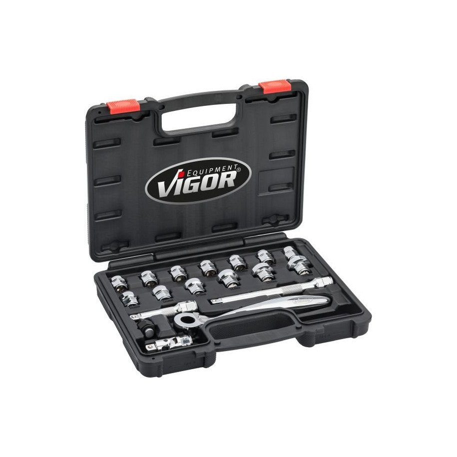 VIGOR 3/8" 8-22mm īpaši plakanu muciņu komplekts, 18gab.