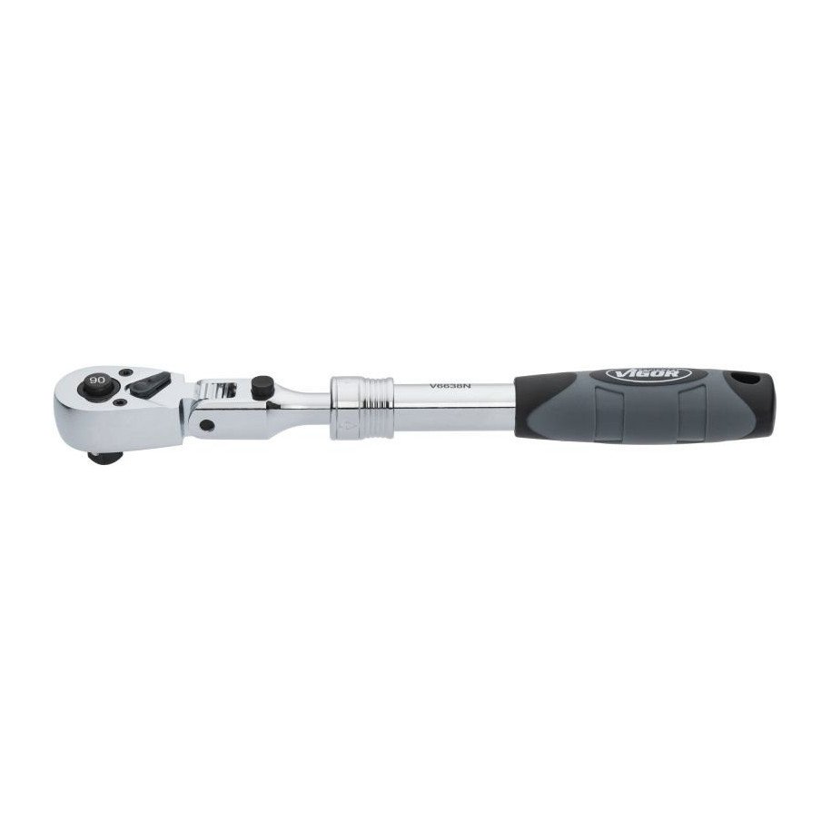 VIGOR 3/8" teleskopiska sprūdatslēga, 90 zobi, garums 350mm