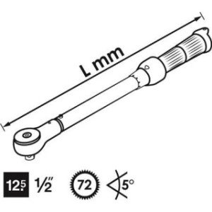 VIGOR 1/2" 20 - 120 Nm Dinamometriskā atslēga, garums 445 mm
