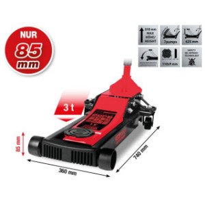 KS TOOLS 3000 kg, performance hidrauliskais tērauda autopacēlājs, zems, pacelšanas augstums: 85-510 mm